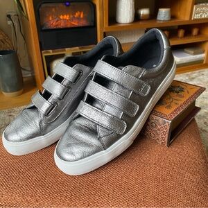 Keds Silver Leather Sneakers with Velcro Straps
